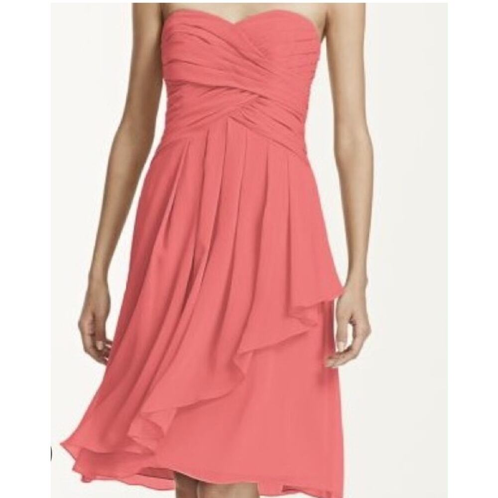 David's Bridal Pink Chiffon Strapless Dress Sweetheart Neckline
